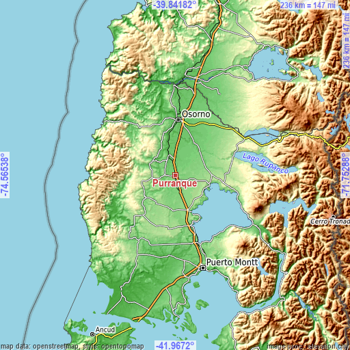 Topographic map of Purranque