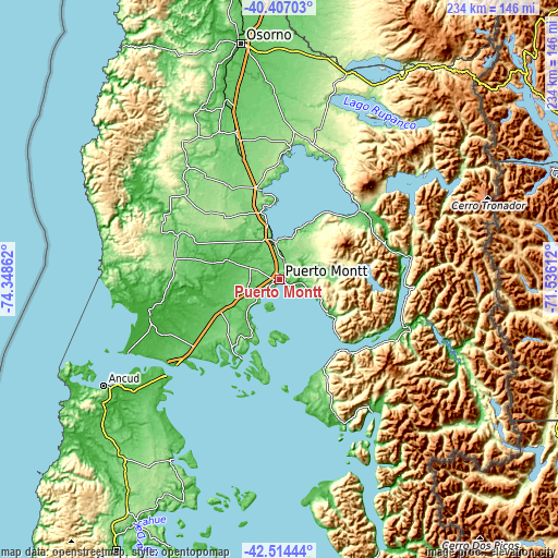 Topographic map of Puerto Montt