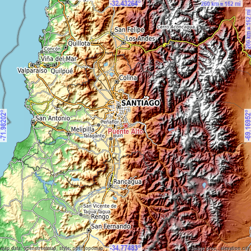 Topographic map of Puente Alto