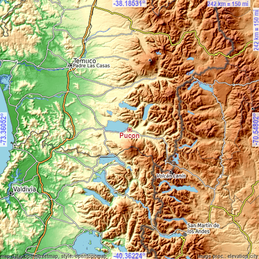Topographic map of Pucón