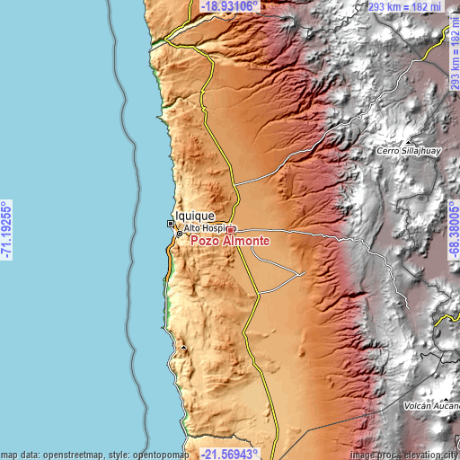 Topographic map of Pozo Almonte