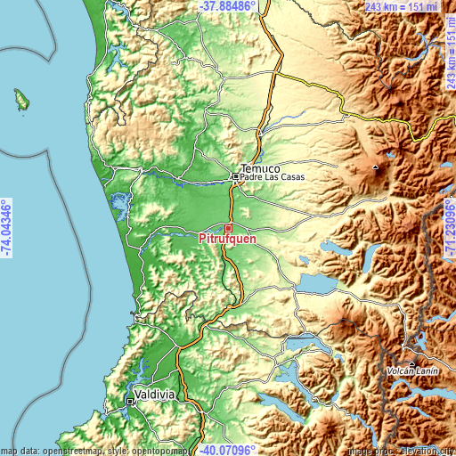 Topographic map of Pitrufquén
