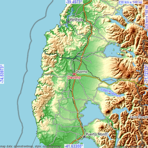 Topographic map of Osorno