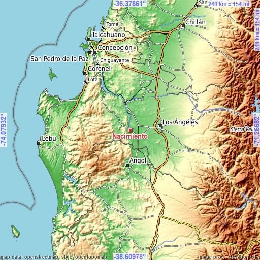 Topographic map of Nacimiento