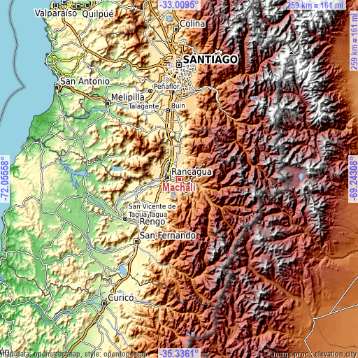 Topographic map of Machalí