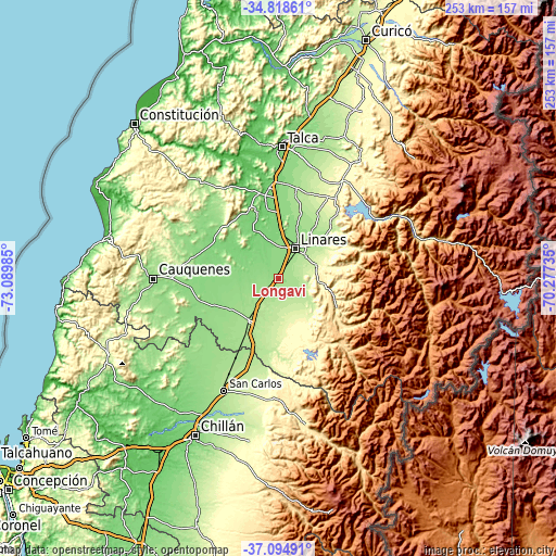 Topographic map of Longaví