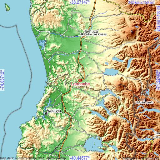 Topographic map of Loncoche