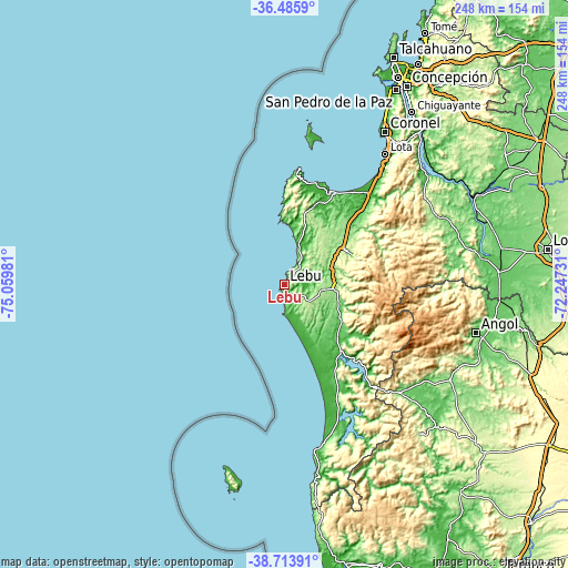 Topographic map of Lebu