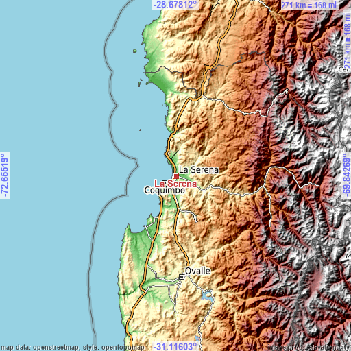 Topographic map of La Serena