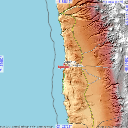 Topographic map of Iquique