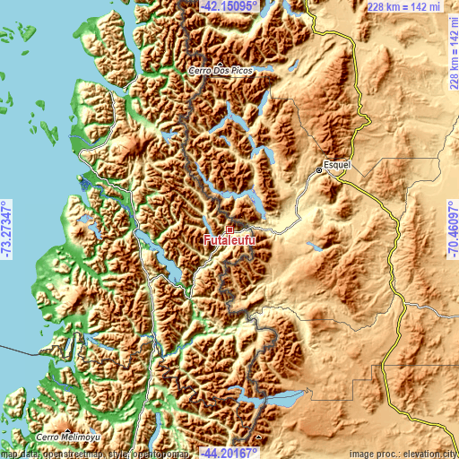 Topographic map of Futaleufú