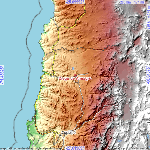 Topographic map of Diego de Almagro