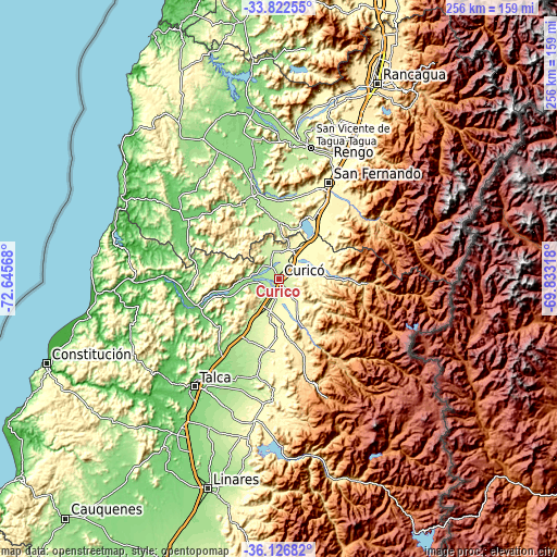 Topographic map of Curicó