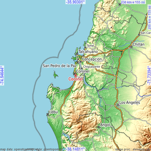 Topographic map of Coronel