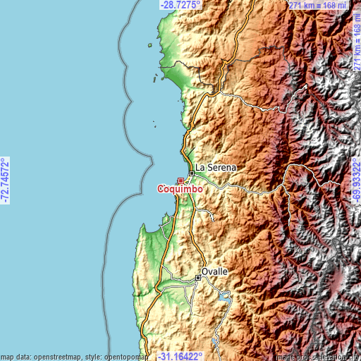 Topographic map of Coquimbo