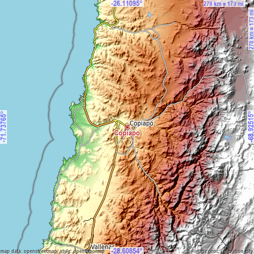Topographic map of Copiapó