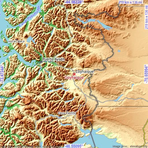 Topographic map of Coyhaique