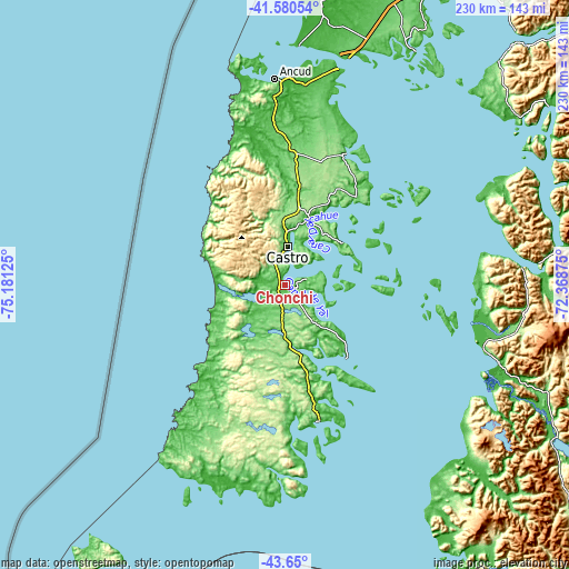 Topographic map of Chonchi