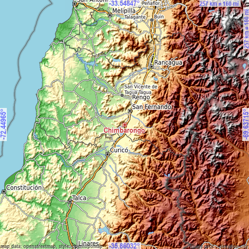 Topographic map of Chimbarongo