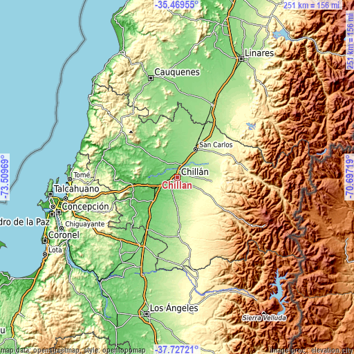 Topographic map of Chillán