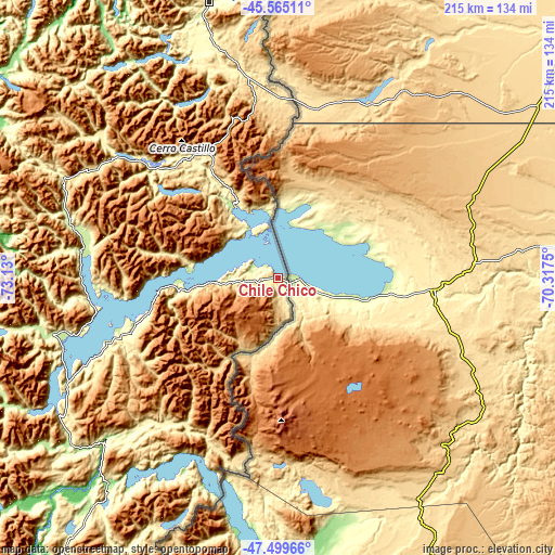 Topographic map of Chile Chico