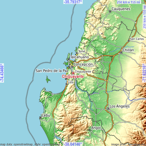 Topographic map of Chiguayante