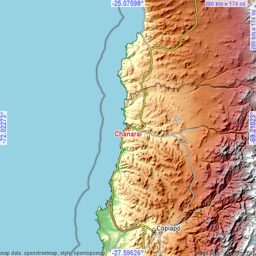 Topographic map of Chañaral
