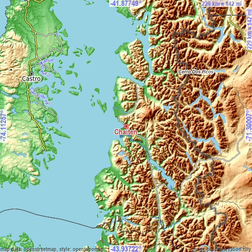 Topographic map of Chaitén