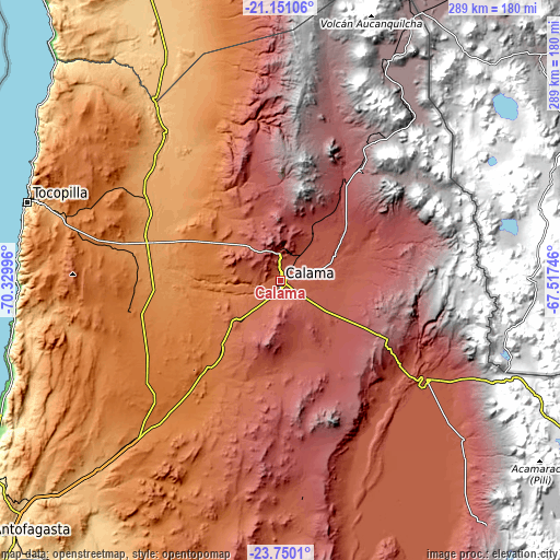 Topographic map of Calama