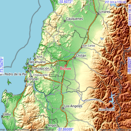 Topographic map of Bulnes