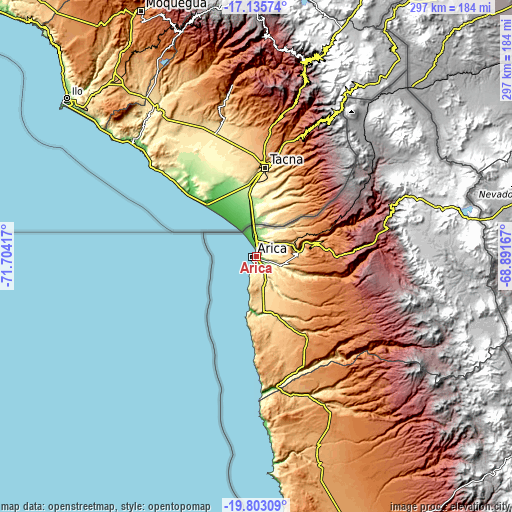 Topographic map of Arica