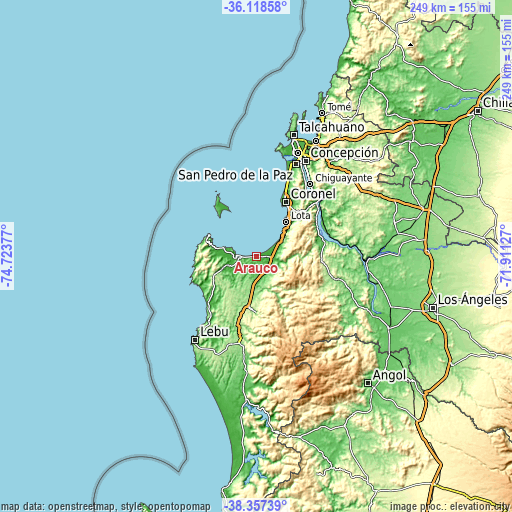Topographic map of Arauco