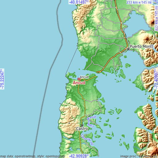 Topographic map of Ancud