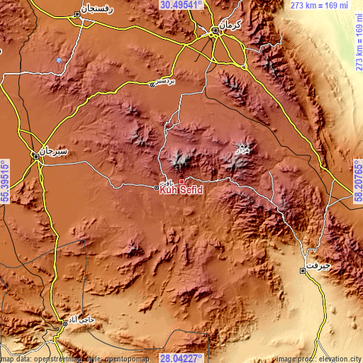 Topographic map of Kūh Sefīd