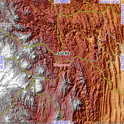 Topographic map of Yamparáez