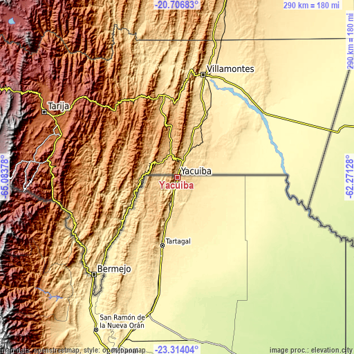 Topographic map of Yacuiba