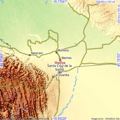 Topographic map of Warnes