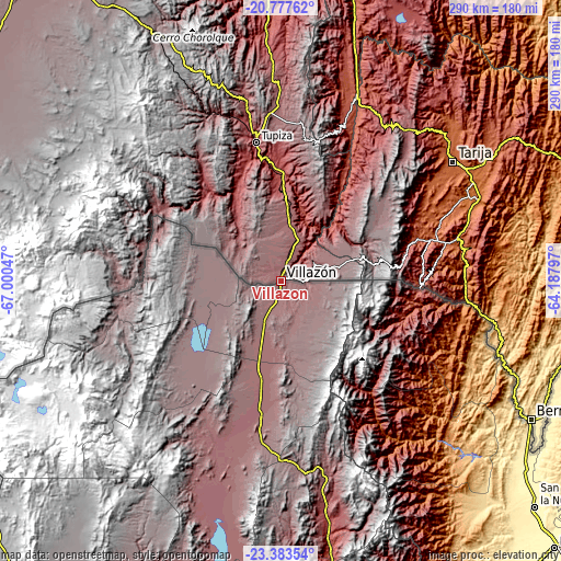 Topographic map of Villazón