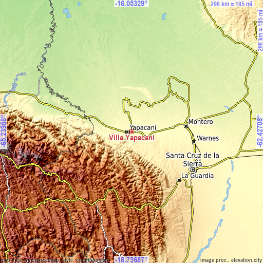 Topographic map of Villa Yapacaní
