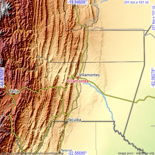 Topographic map of Villamontes