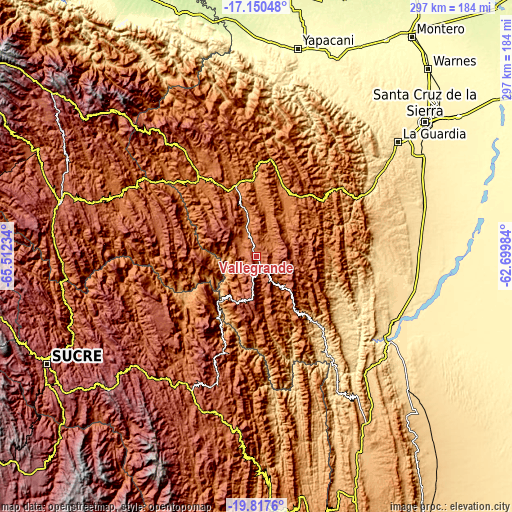 Topographic map of Vallegrande