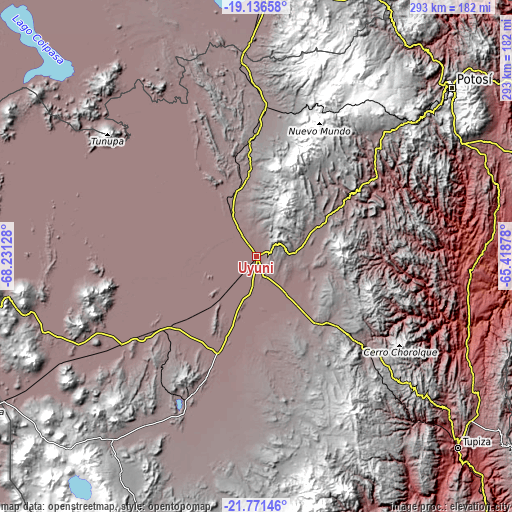 Topographic map of Uyuni