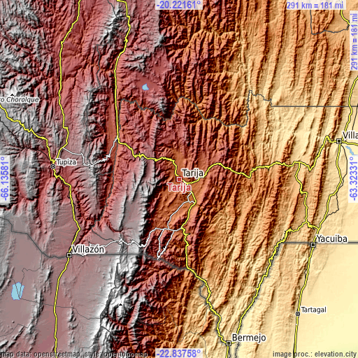 Topographic map of Tarija