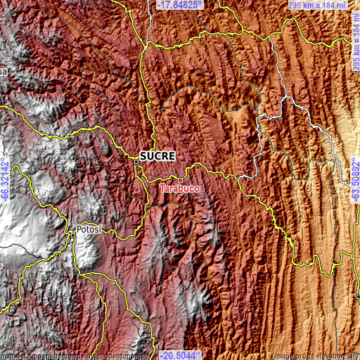 Topographic map of Tarabuco