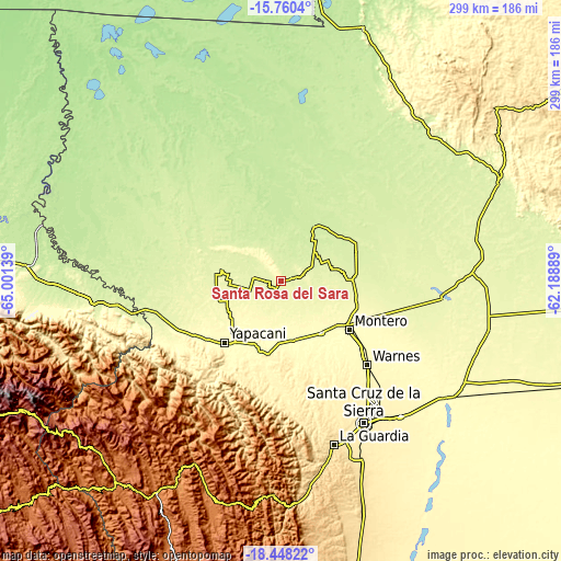 Topographic map of Santa Rosa del Sara