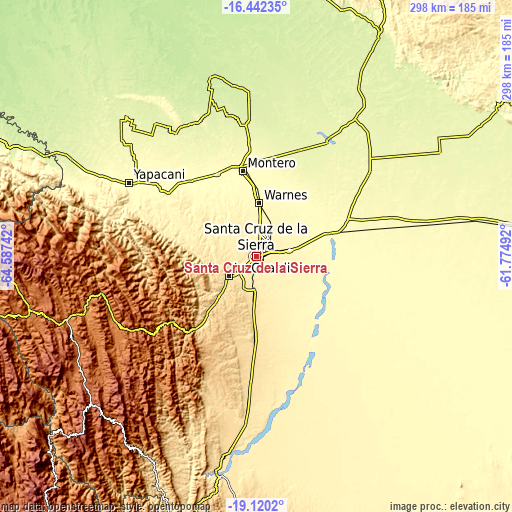Topographic map of Santa Cruz de la Sierra