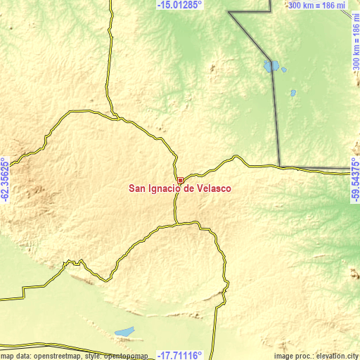 Topographic map of San Ignacio de Velasco