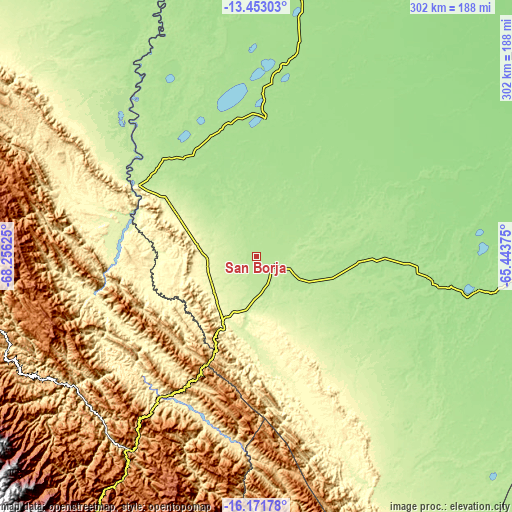 Topographic map of San Borja