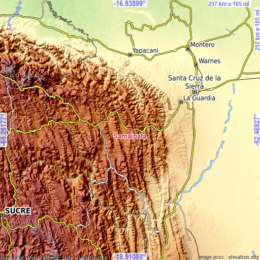 Topographic map of Samaipata