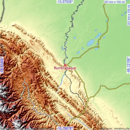 Topographic map of Rurrenabaque